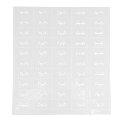 Label Tek Plastic Tequila Label - Clear with White Font, Water-Resistant - 2" x 1" - 100 count box