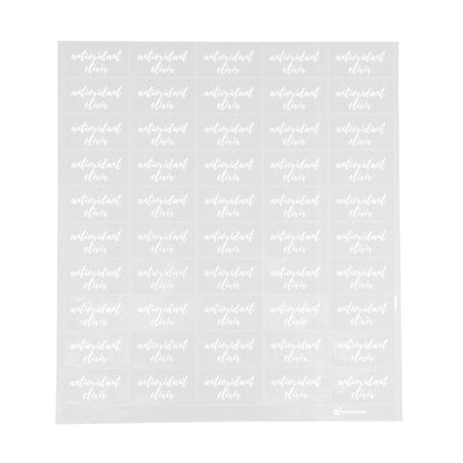 Label Tek Plastic Antioxidant Elixir Label - Clear with White Font, Water-Resistant - 2" x 1" - 100 count box