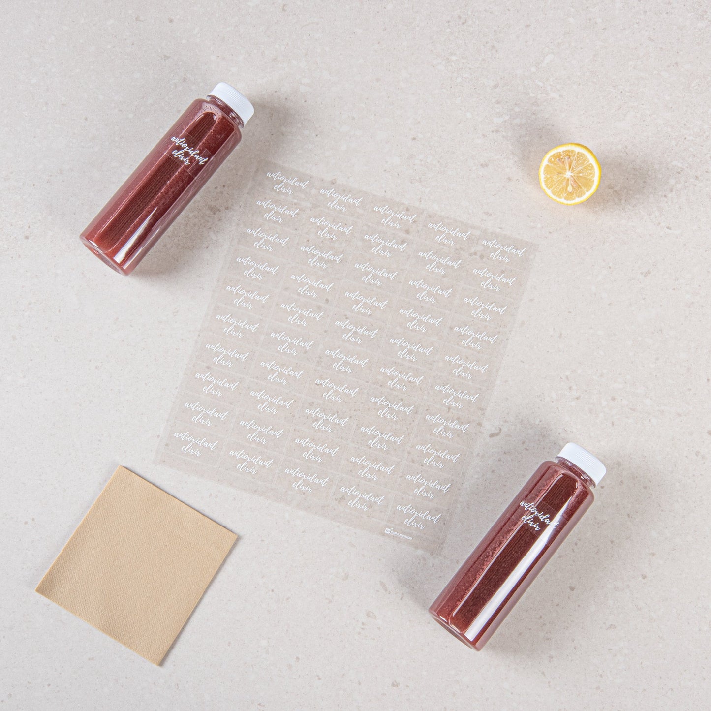 Label Tek Plastic Antioxidant Elixir Label - Clear with White Font, Water-Resistant - 2" x 1" - 100 count box