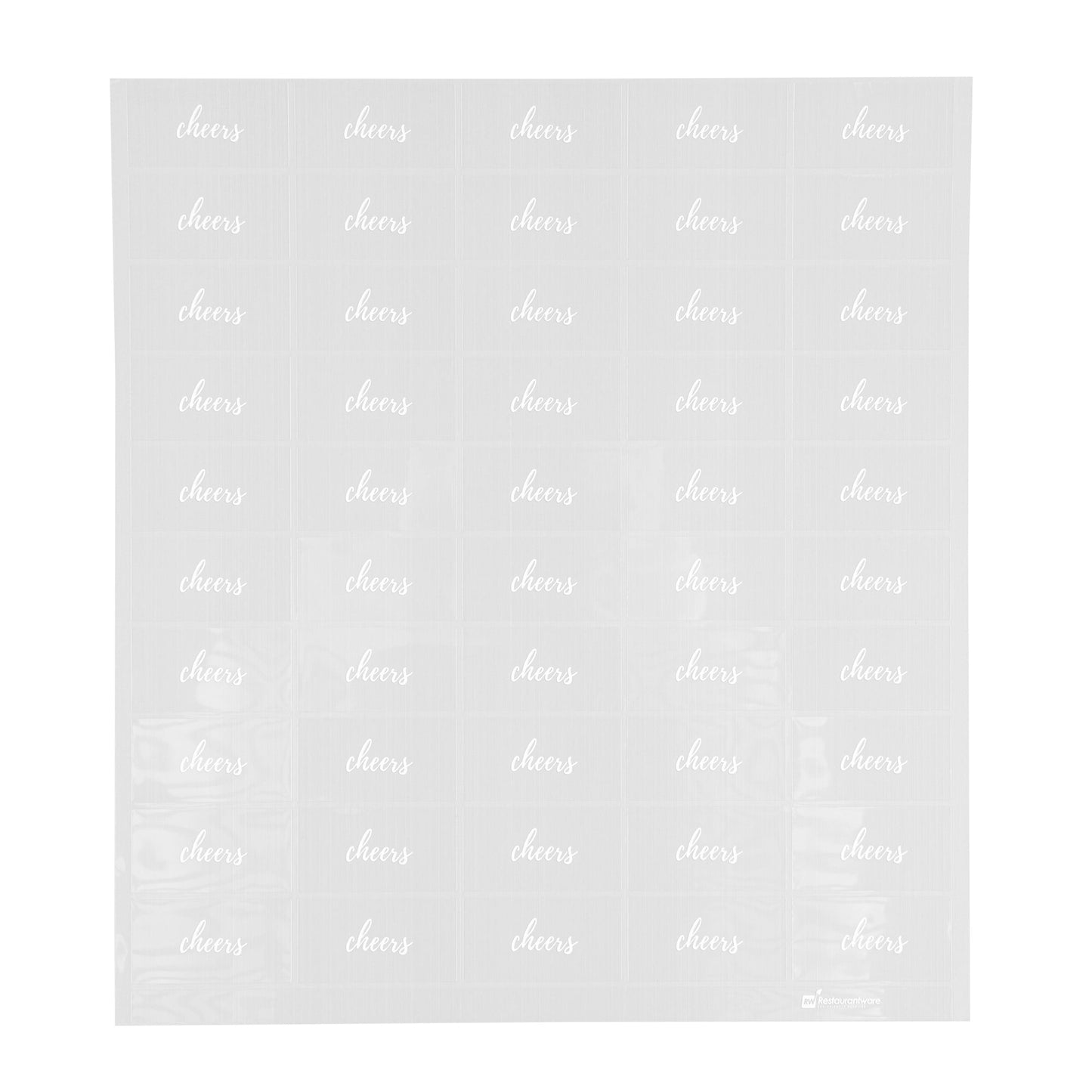 Label Tek Plastic Cheers Label - Clear with White Font, Water-Resistant - 2" x 1" - 100 count box