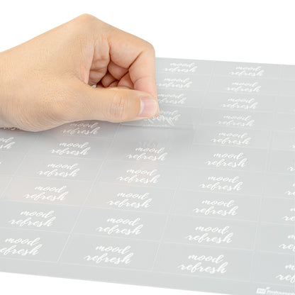Label Tek Plastic Mood Refresh Label - Clear with White Font, Water-Resistant - 2" x 1" - 100 count box