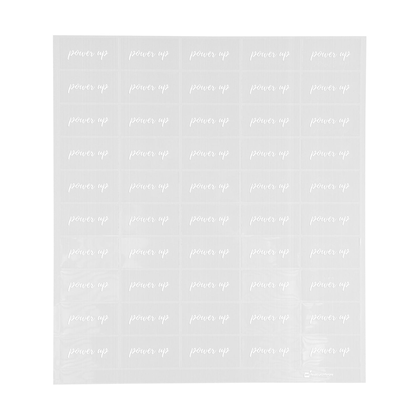 Label Tek Plastic Power Up Label - Clear with White Font, Water-Resistant - 2" x 1" - 100 count box