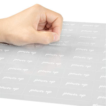 Label Tek Plastic Power Up Label - Clear with White Font, Water-Resistant - 2" x 1" - 100 count box