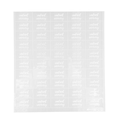 Label Tek Radiant Recovery Label - Clear with White Font, Water-Resistant - 2" x 1" - 100 count box
