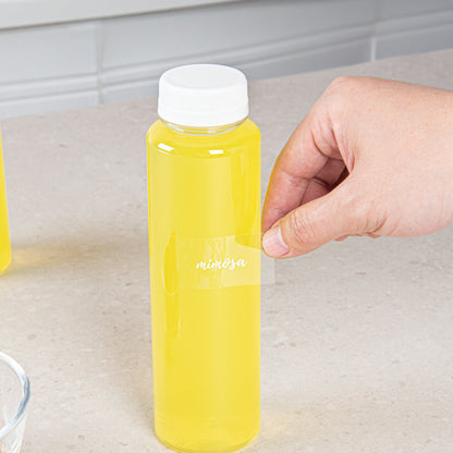 Label Tek Plastic Mimosa Label - Clear with White Font, Water-Resistant - 2" x 1" - 100 count box