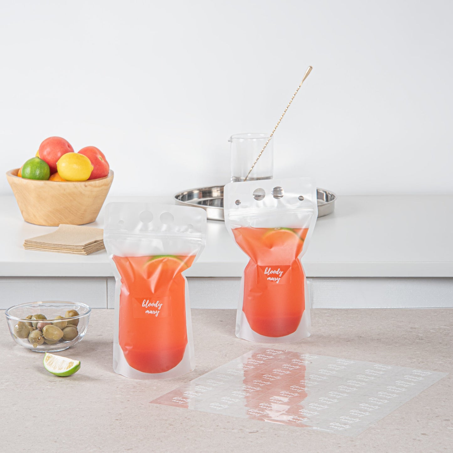 Label Tek Plastic Bloody Mary Label - Clear with White Font, Water-Resistant - 2" x 1" - 100 count box