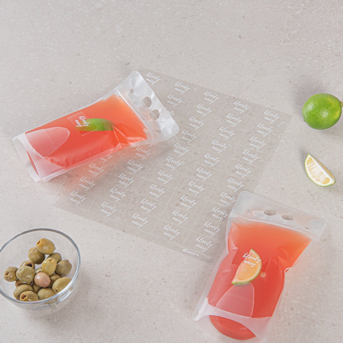 Label Tek Plastic Bloody Mary Label - Clear with White Font, Water-Resistant - 2" x 1" - 100 count box