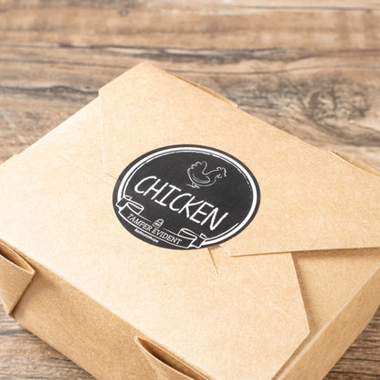 Label Tek Plastic Chicken Label - Black with White Font, Tamper-Evident - 2" x 2" - 500 count box