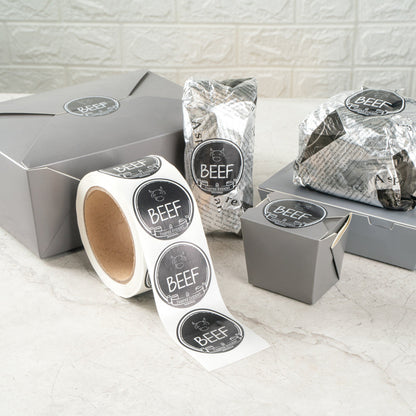 Label Tek Plastic Beef Label - Black with White Font, Tamper-Evident - 2" x 2" - 500 count box