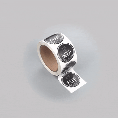 Label Tek Plastic Beef Label - Black with White Font, Tamper-Evident - 2" x 2" - 500 count box