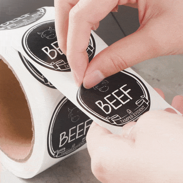 Label Tek Plastic Beef Label - Black with White Font, Tamper-Evident - 2" x 2" - 500 count box