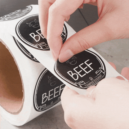 Label Tek Plastic Beef Label - Black with White Font, Tamper-Evident - 2" x 2" - 500 count box