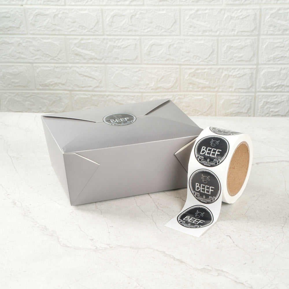 Label Tek Plastic Beef Label - Black with White Font, Tamper-Evident - 2" x 2" - 500 count box