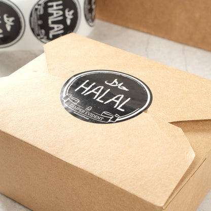 Label Tek Plastic Halal Label - Black with White Font, Tamper-Evident - 2" x 2" - 500 count box