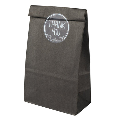 Label Tek Plastic Thank You Label - Black with White Font, Tamper-Evident - 2" x 2" - 500 count box
