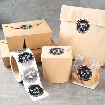 Label Tek Plastic Gluten Free Label - Black with White Font, Tamper-Evident - 2" x 2" - 500 count box