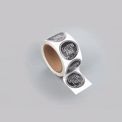 Label Tek Plastic Gluten Free Label - Black with White Font, Tamper-Evident - 2" x 2" - 500 count box