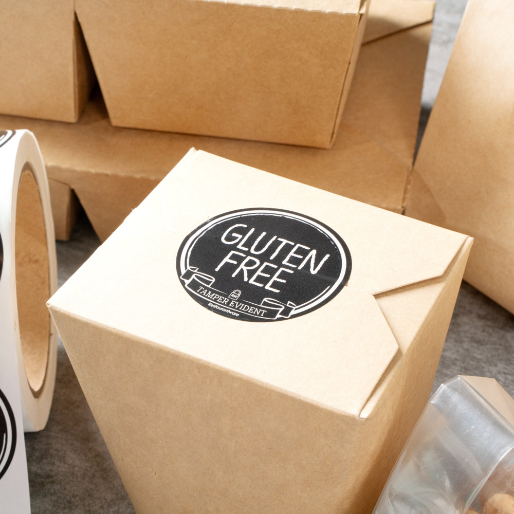 Label Tek Plastic Gluten Free Label - Black with White Font, Tamper-Evident - 2" x 2" - 500 count box