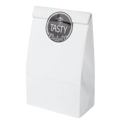 Label Tek Plastic Tasty Label - Black with White Font, Tamper-Evident - 2" x 2" - 500 count box