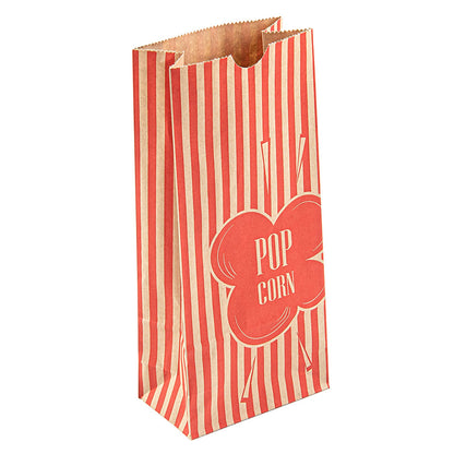 Bag Tek 2 oz Red and Kraft Paper Popcorn Bag - 5 1/4" x 3" x 10" - 100 count box