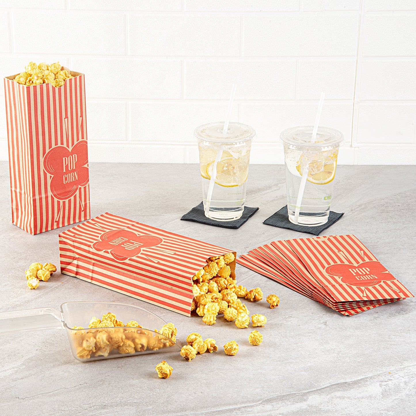 Bag Tek 2 oz Red and Kraft Paper Popcorn Bag - 5 1/4" x 3" x 10" - 100 count box