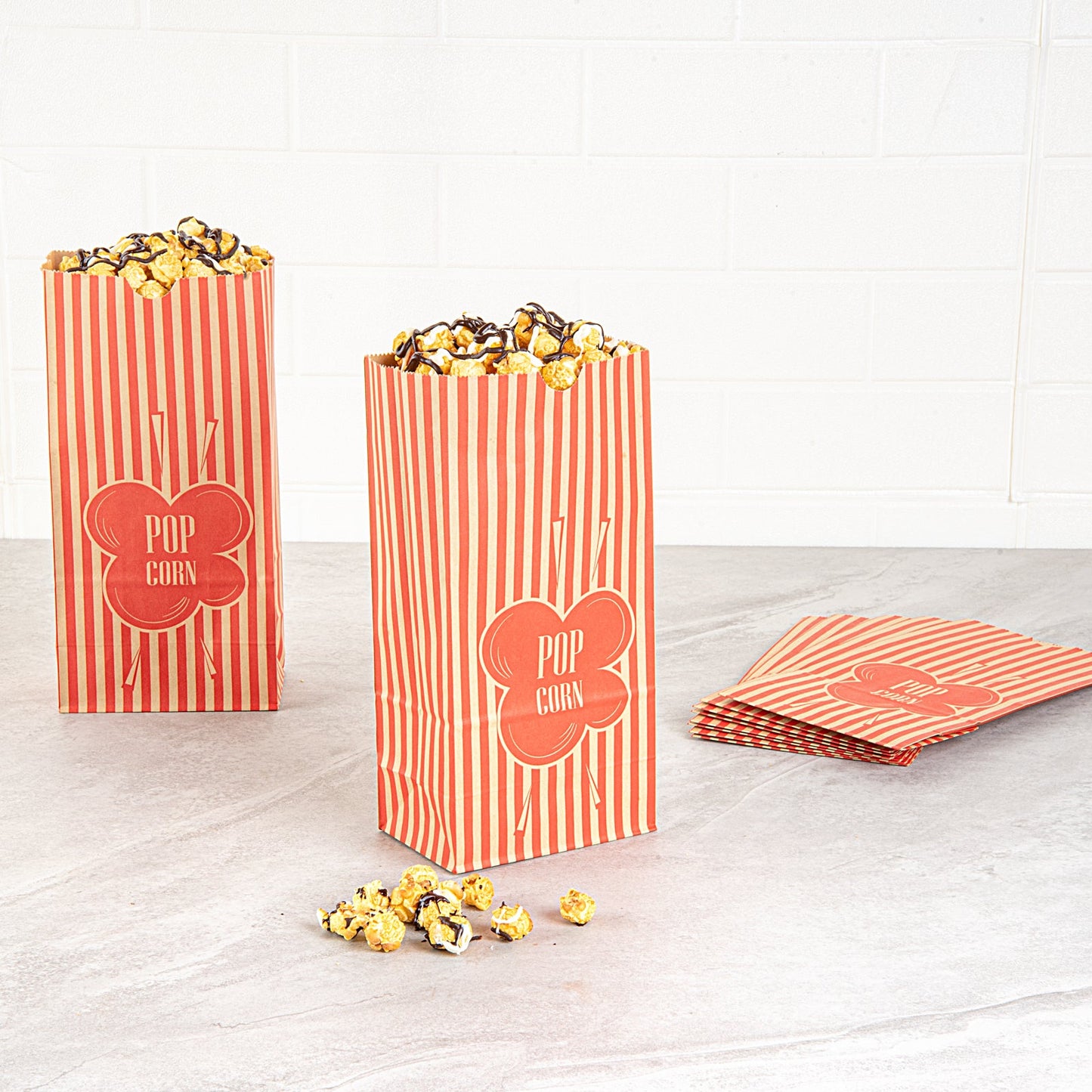 Bag Tek 1 oz Red and Kraft Paper Popcorn Bag - 4 1/4" x 2 1/4" x 9 1/2" - 100 count box