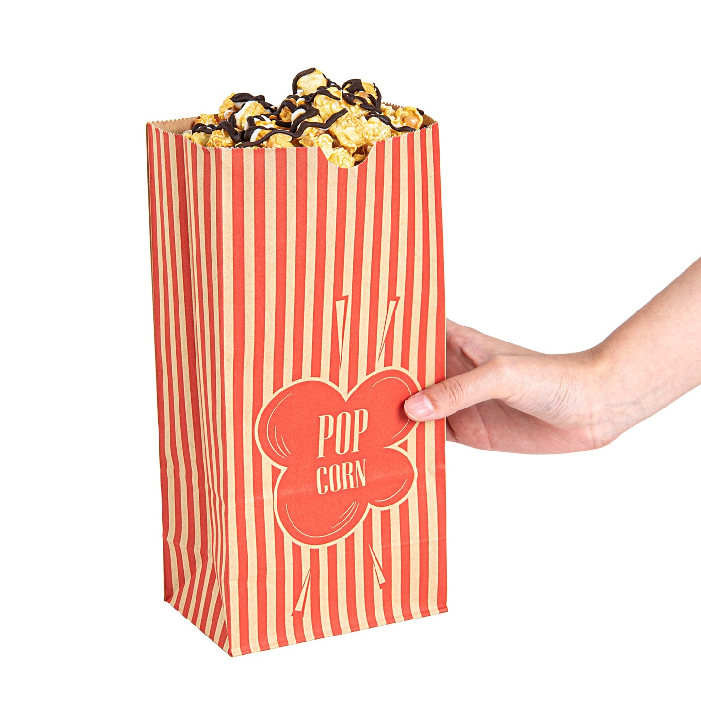 Bag Tek 1 oz Red and Kraft Paper Popcorn Bag - 4 1/4" x 2 1/4" x 9 1/2" - 100 count box