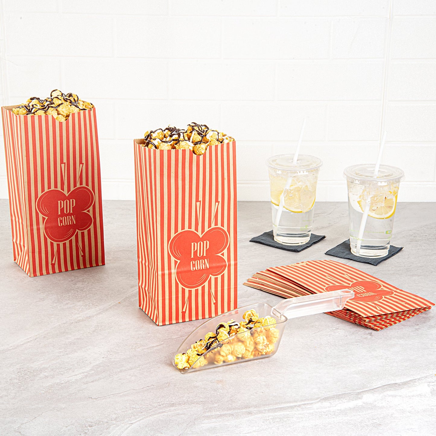 Bag Tek 1 oz Red and Kraft Paper Popcorn Bag - 4 1/4" x 2 1/4" x 9 1/2" - 100 count box