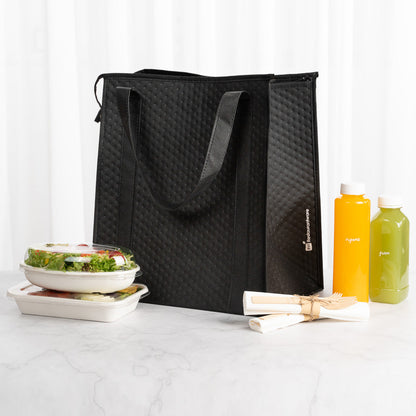 Delivery Tek Black Food Delivery Bag - Insulated - 15" x 13 1/4" x 9 1/2" - 10 count box