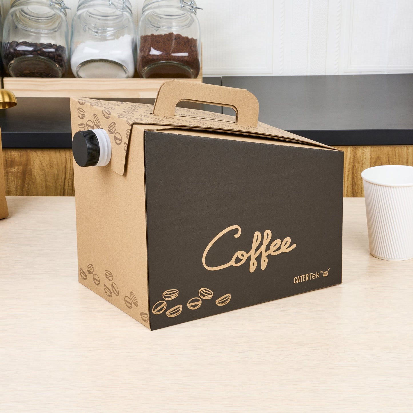 Cater Tek 160 oz Black Paper Coffee Take Out Box - 20 Cups - 10 3/4" x 7 1/2" x 7 3/4" - 10 count box