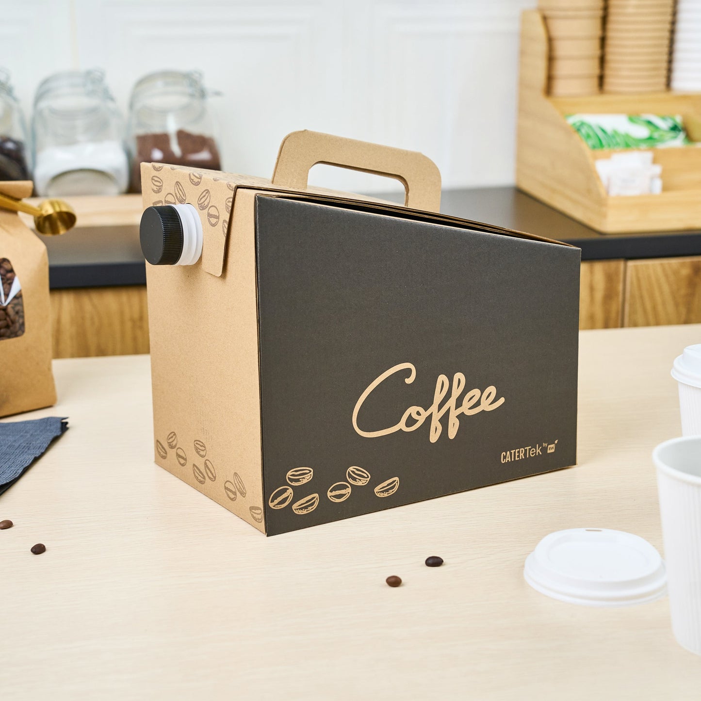 Cater Tek 160 oz Black Paper Coffee Take Out Box - 20 Cups - 10 3/4" x 7 1/2" x 7 3/4" - 10 count box