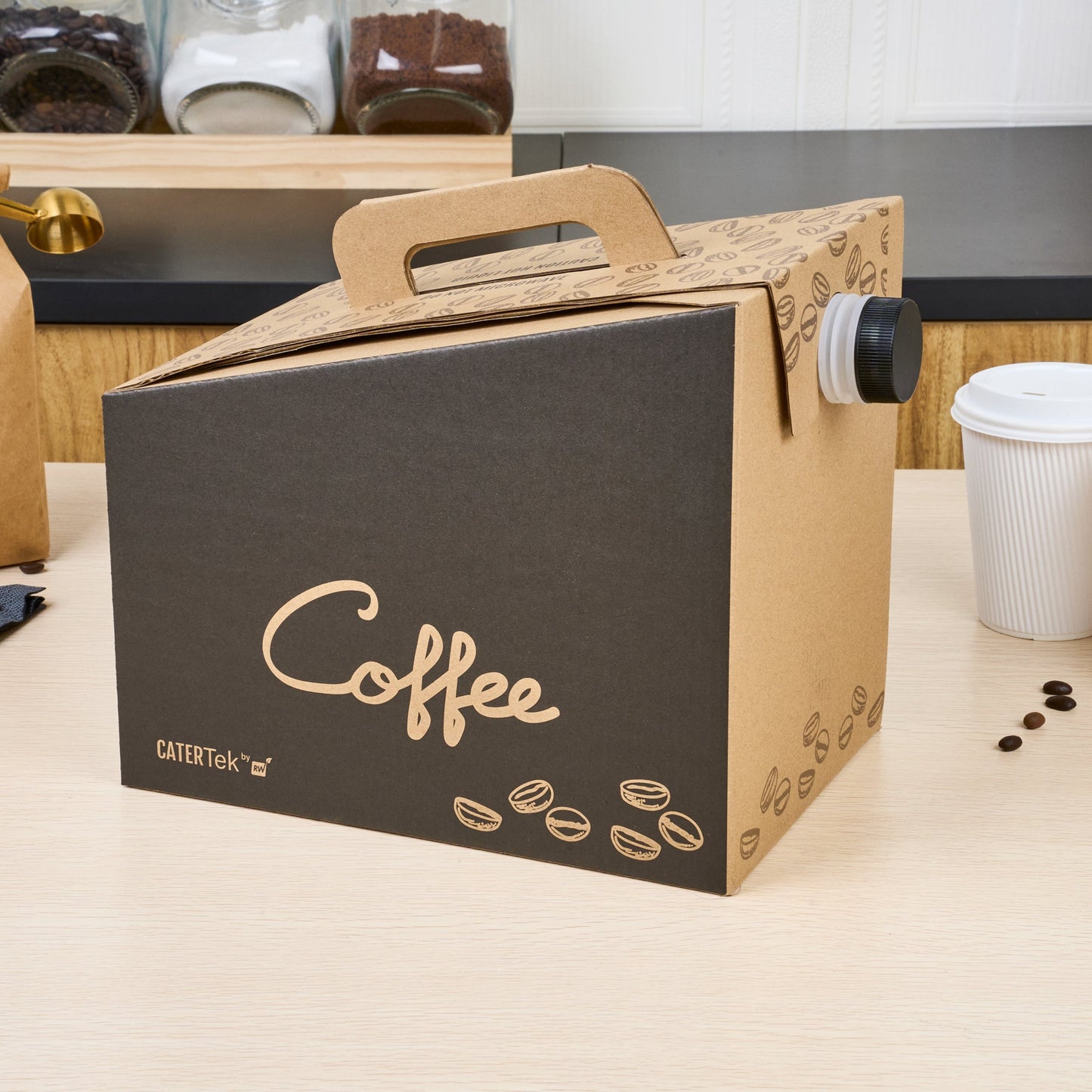 Cater Tek 160 oz Black Paper Coffee Take Out Box - 20 Cups - 10 3/4" x 7 1/2" x 7 3/4" - 10 count box