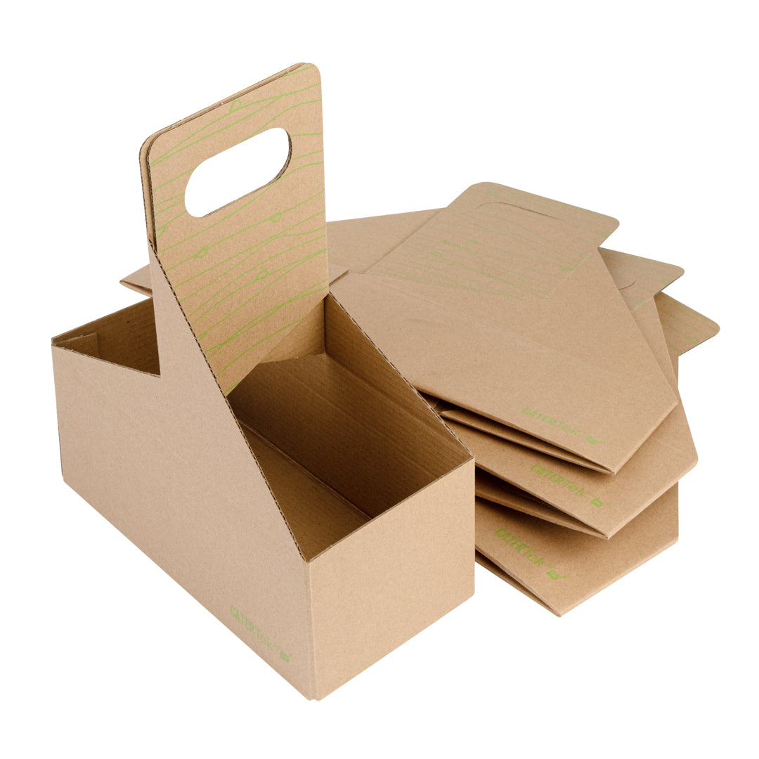 Cater Tek Kraft and Green Paper Drink Carrier - Holds 2 - 9" x 4 1/2" x 4" - 100 count box