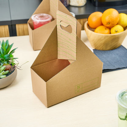 Cater Tek Kraft and Green Paper Drink Carrier - Holds 2 - 9" x 4 1/2" x 4" - 100 count box