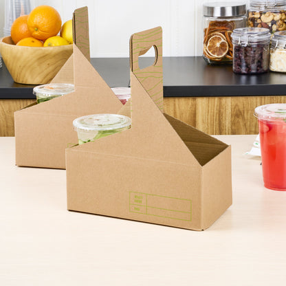 Cater Tek Kraft and Green Paper Drink Carrier - Holds 2 - 9" x 4 1/2" x 4" - 100 count box