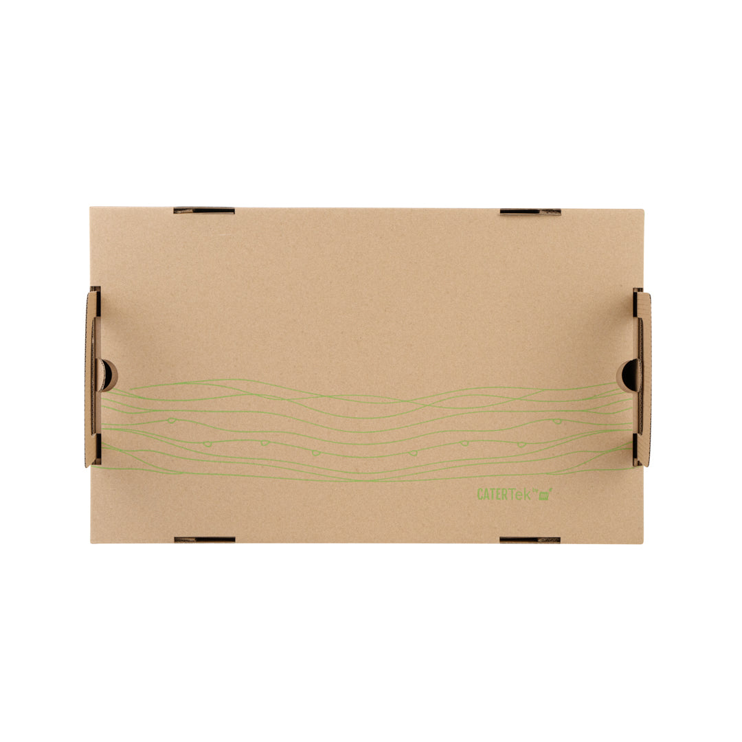 Cater Tek Rectangle Kraft and Green Paper Catering Tray - with Cover - 20" x 11 3/4" x 3 1/4" - 10 count box