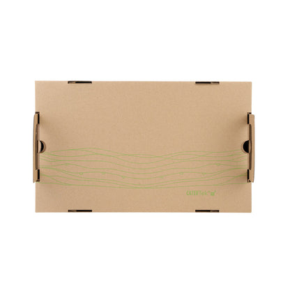 Cater Tek Rectangle Kraft and Green Paper Catering Tray - with Cover - 20" x 11 3/4" x 3 1/4" - 10 count box