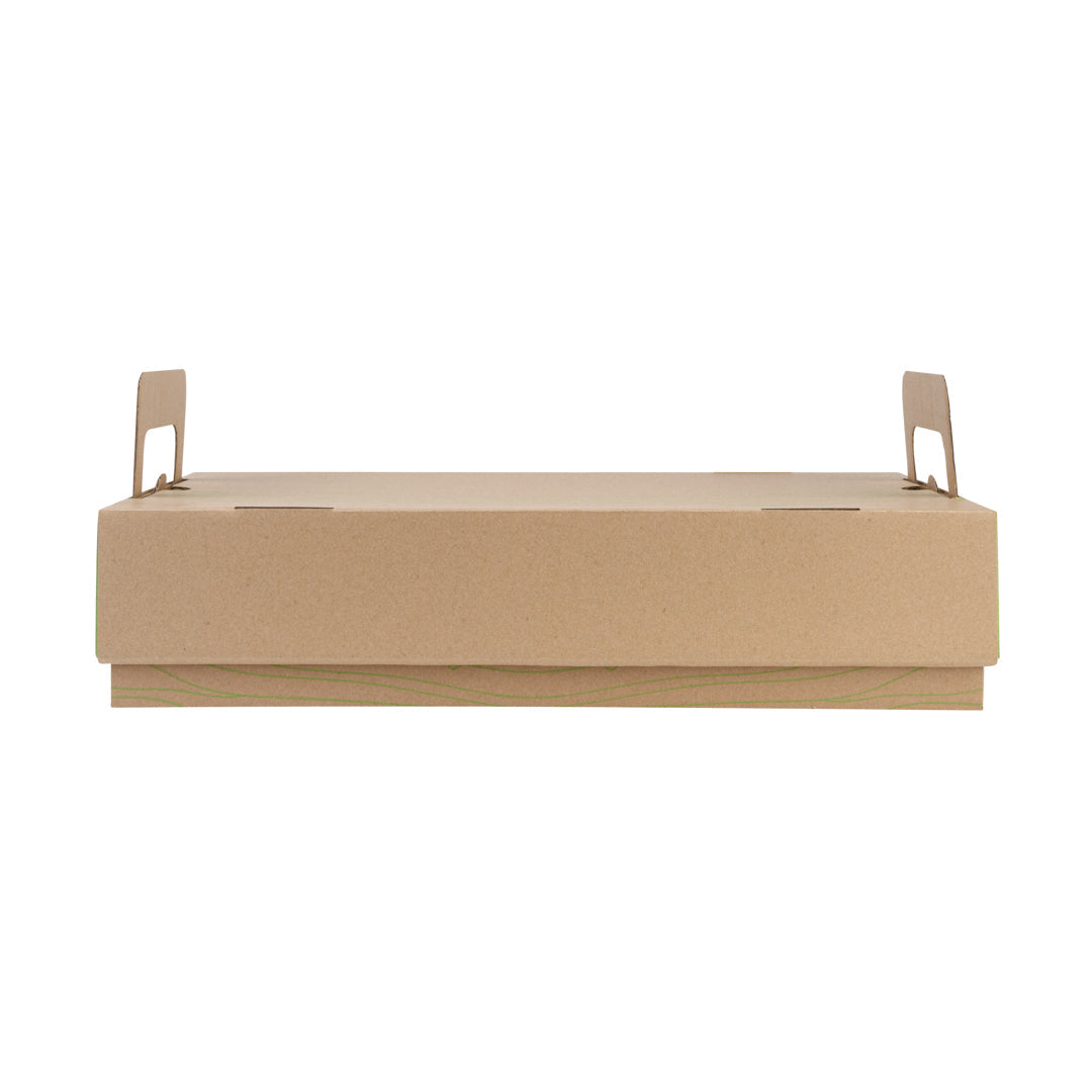 Cater Tek Rectangle Kraft and Green Paper Catering Tray - with Cover - 20" x 11 3/4" x 3 1/4" - 10 count box