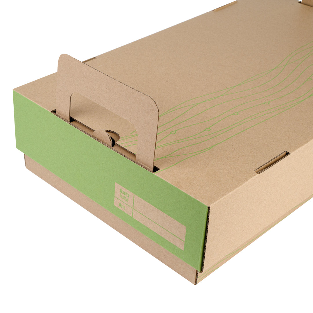 Cater Tek Rectangle Kraft and Green Paper Catering Tray - with Cover - 20" x 11 3/4" x 3 1/4" - 10 count box