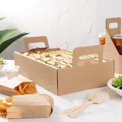 Cater Tek Rectangle Kraft and Green Paper Catering Tray - with Cover - 20" x 11 3/4" x 3 1/4" - 10 count box