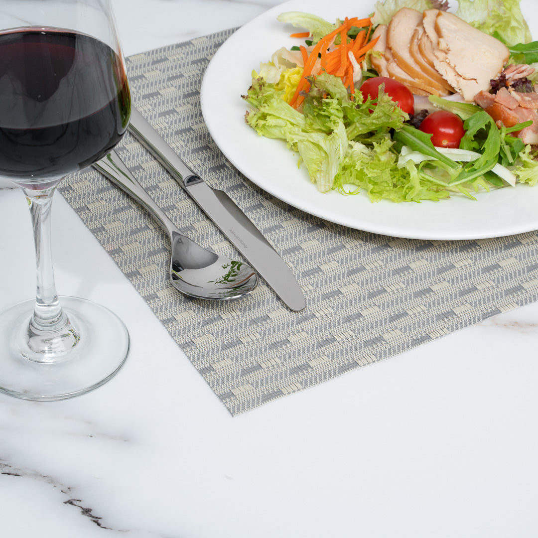 Speculo Rectangle Sand Vinyl Woven Placemat - Wave Pattern - 16" x 12" - 6 count box