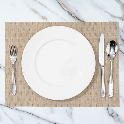 Speculo Rectangle Tan Vinyl Woven Placemat - Wave Pattern - 16" x 12" - 6 count box