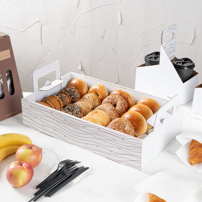 Cater Tek Rectangle White and Brown Paper Catering Tray - with Cover - 20" x 11 3/4" x 3 1/4" - 10 count box