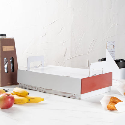 Cater Tek Rectangle White and Brown Paper Catering Tray - with Cover - 20" x 11 3/4" x 3 1/4" - 10 count box