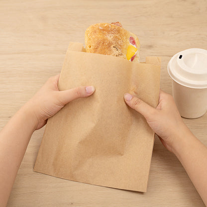 Bag Tek Kraft Paper Sandwich / Snack Bag - Silicone-Coated - 7" x 2" x 9" - 100 count box