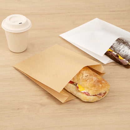 Bag Tek Kraft Paper Sandwich / Snack Bag - Silicone-Coated - 7" x 2" x 9" - 100 count box
