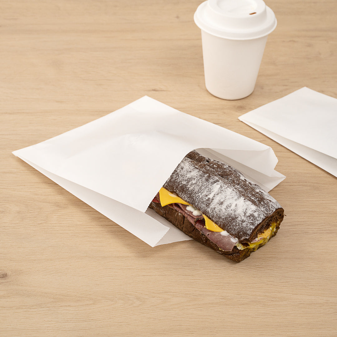 Bag Tek White Paper Sandwich / Snack Bag - Silicone-Coated - 7" x 2" x 9" - 100 count box