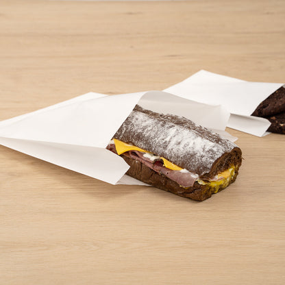 Bag Tek White Paper Sandwich / Snack Bag - Silicone-Coated - 7" x 2" x 9" - 100 count box