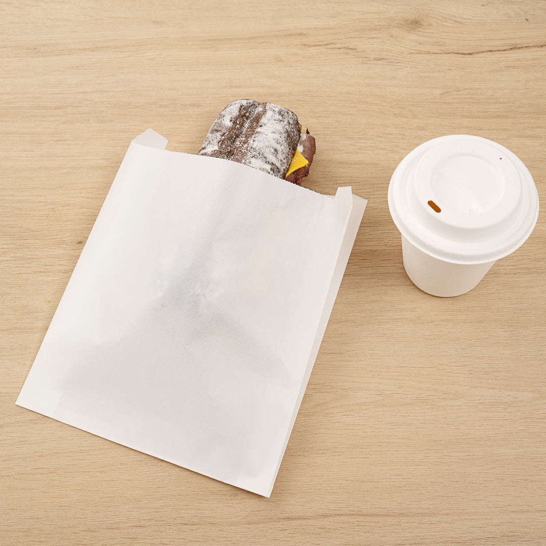 Bag Tek White Paper Sandwich / Snack Bag - Silicone-Coated - 7" x 2" x 9" - 100 count box