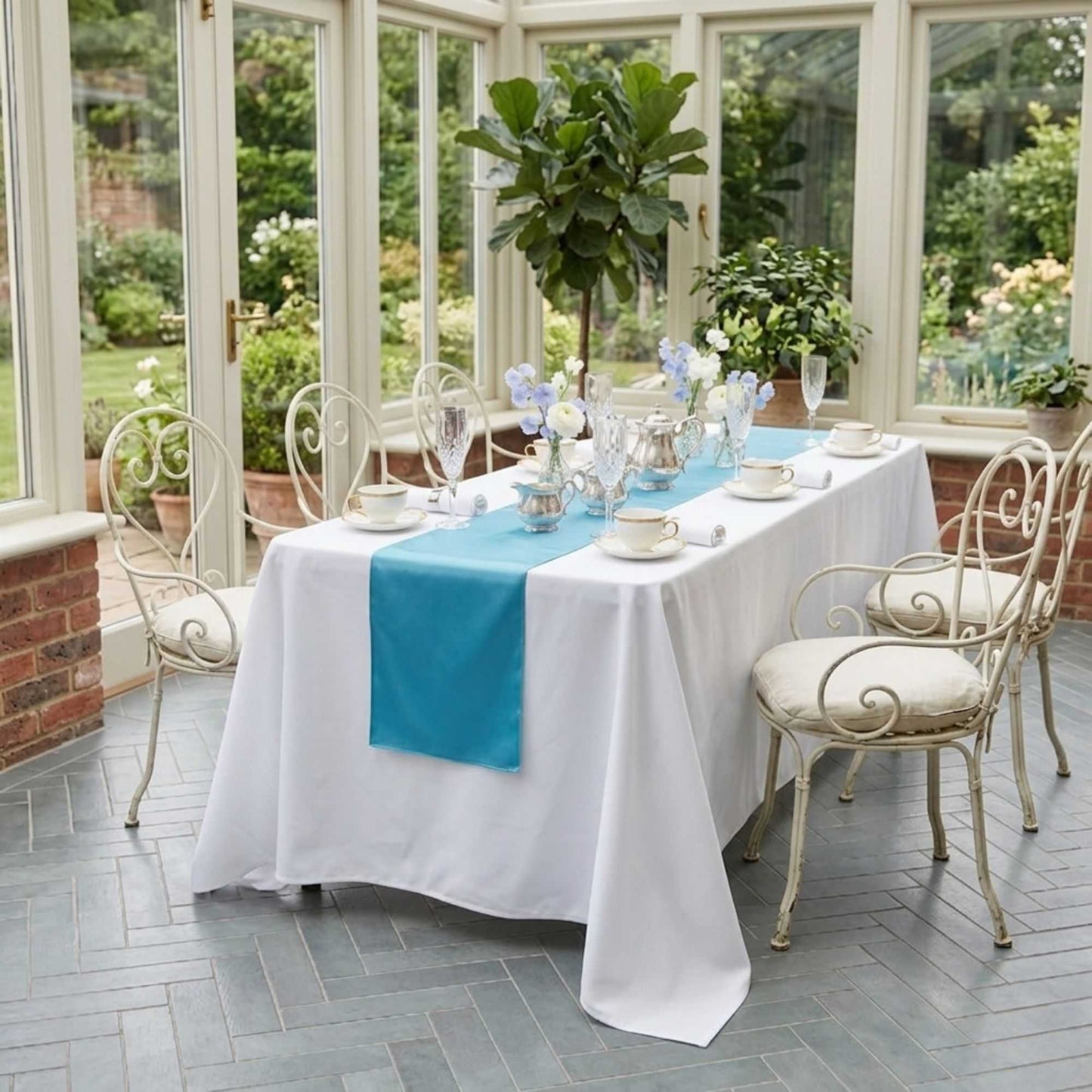 Table Tek Sky Blue Satin Table Runner - 12" x 108" - 10 count box